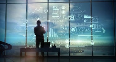 Man looking at window of data 